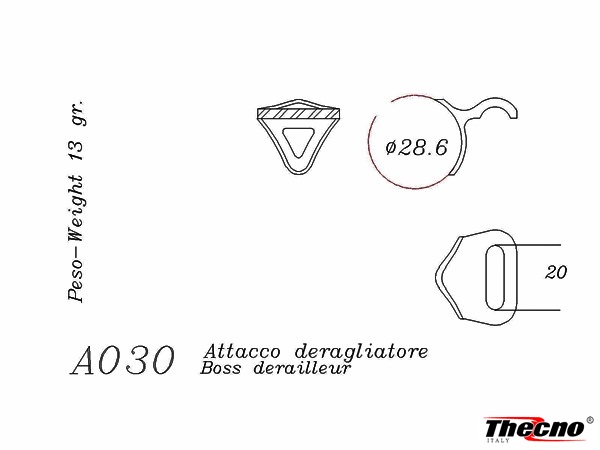 Cod:A030 - ATTACCO DERAGLIATORE IN MICROFUSIONE PER TELAI ACCIAIO A030 - Thecnoline