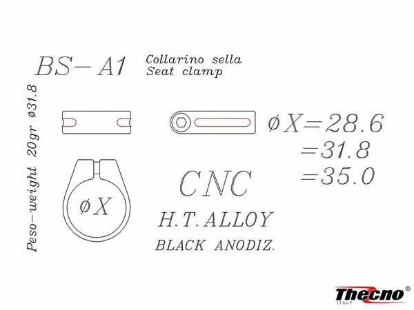 Cod:BS-A1-28.6 - COLLARINO SELLA  28.6 IN ALLUMINIO ANODIZZATO NERO BS-A1-28.6 - Thecnoline